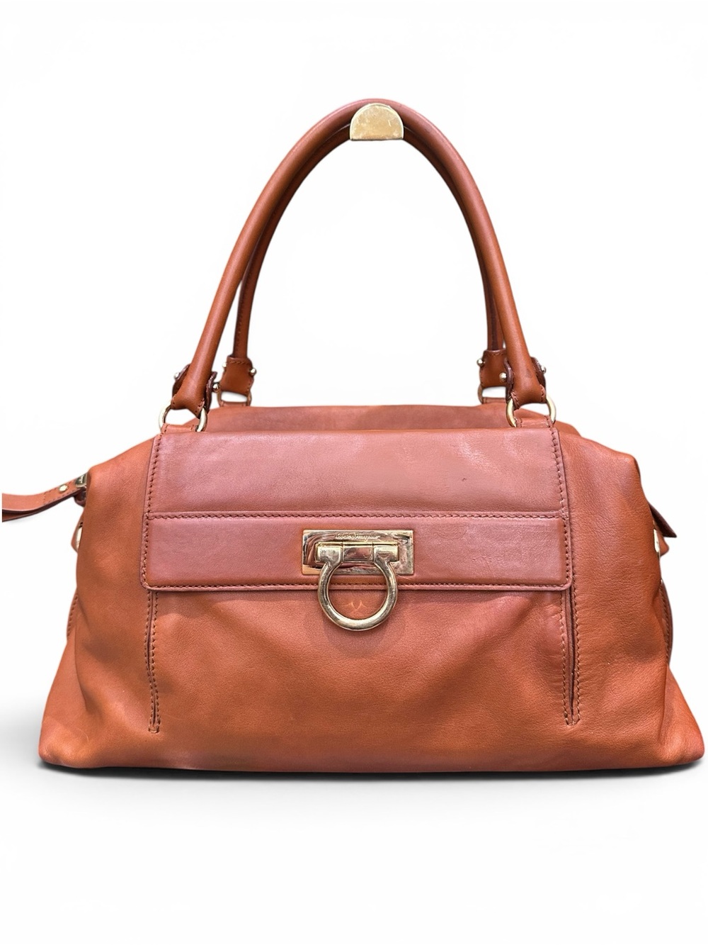 Salvatore Ferragamo Sofia Style Leather Satchel | Cognac Gancini Shoulder Bag